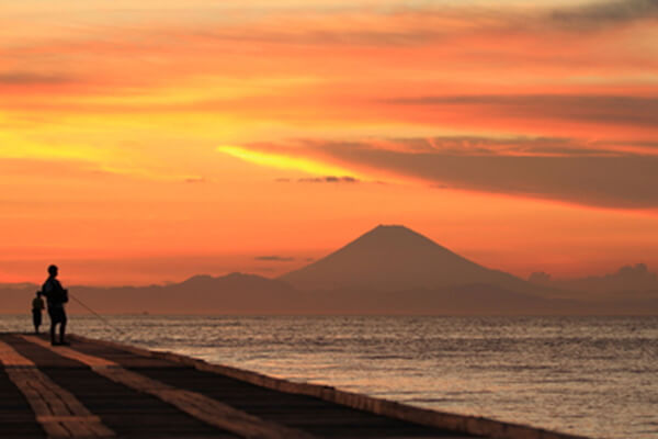 享受眺望沈沒於東京灣的夕陽及能夠看見富士山的海景